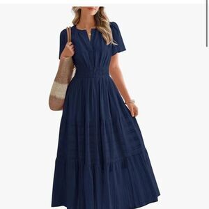 BTFBM Maxi Dress  Tiered Dress  Boho Style Navy Blue  Cotton Lined  Summer S